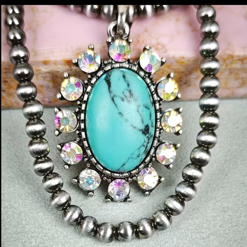 Western, Crystals & Turquoise Inspired, Glam Cowgirl Pendant Necklace